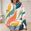 Women Plus Size Round Neck Long Sleeve Abstract Printed Ribbed Cuffs Pullover Sweatshirt
