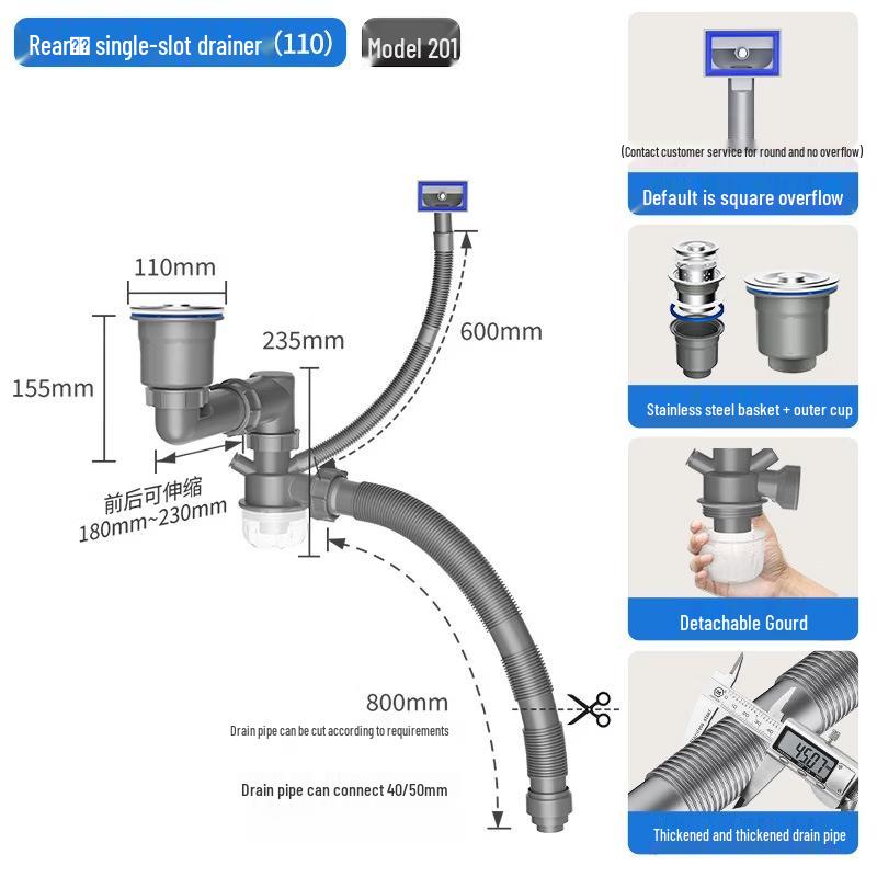 LISM Retractable Stainless Steel Under-Sink Drain Pipe