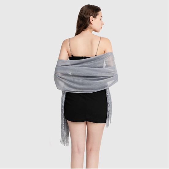 Women Summer Shawl See-through Mesh Thin Tassel Solid Color Soft Decorative Lace Malaysia Women Head Wrap Clothes Accessory