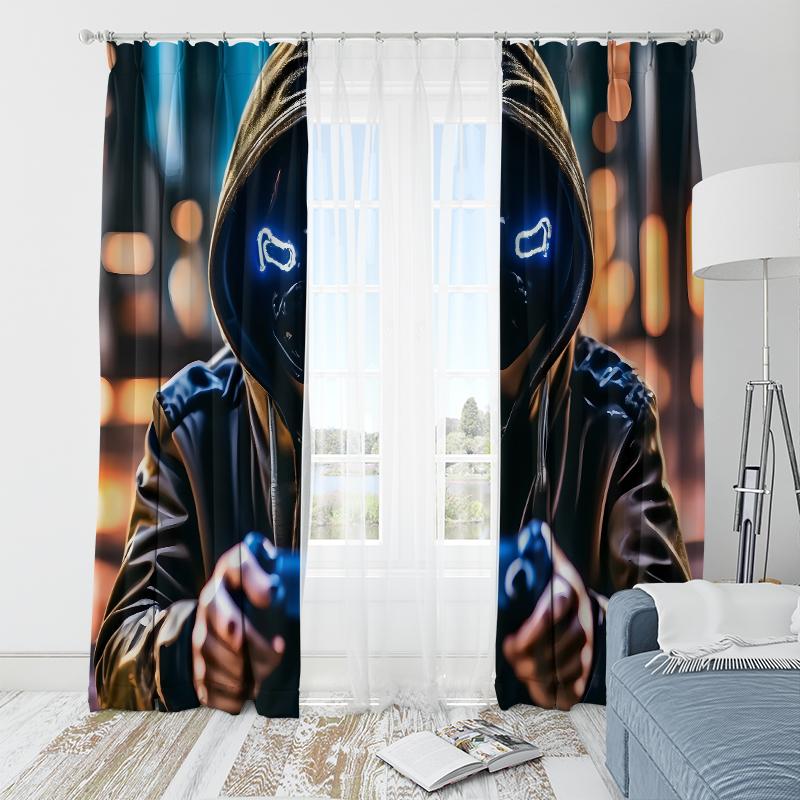 2pcs- Luminous Game Player Printed Curtains, Pole Bag Curtains 42*84, Bedroom and Living Room, Home Decoration, Room Decoration