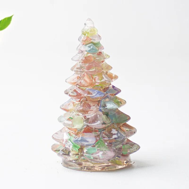 Crystal Gemstone Christmas Tree Sculpture Amethyst Rose Quartz Resin Art Home Decor Desk Ornament Holiday Gift For Her