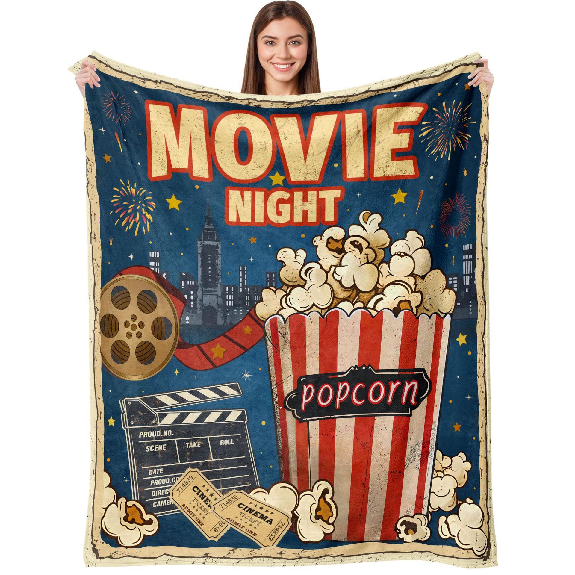 

Movie Night Gift Printed Blanket for Sofa Bed Travel Camping Living Room Office Conditioning Blanket for All Seasons Gifts 75x90cm