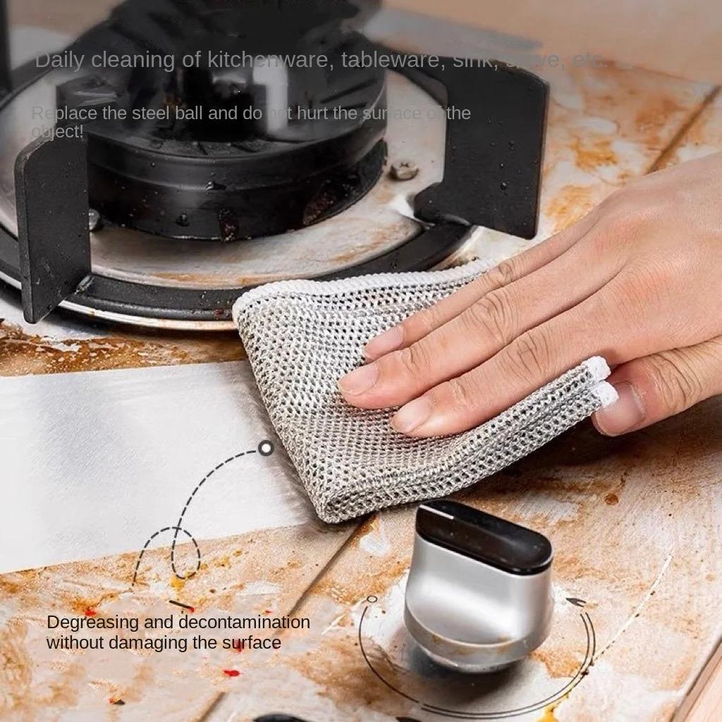 Stříbrná čisticí utěrka Magic Dish Utěrka Opakovaně použitelná nepřilnavá olejová utěrka Hrnec Silné odstraňování rzi Vyměňte ocelové drátěné kuličky Hadr