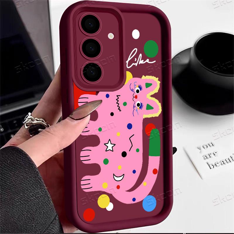 Kawaii Pink Cat Pattern Phone Case For Samsung Galaxy S25 S24 S23 S22 S21 Ultra Plus S20 FE A54 A55 A15 A35 Silicone Soft Cover