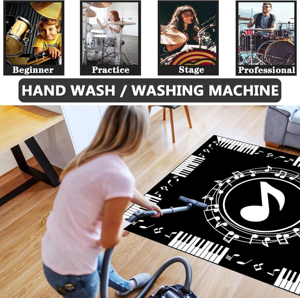 Musikalische Noten und Klaviertasten Teppich, Schwarz-Weiß Musik-Thema Teppich, Rutschfeste Bodenmatte für Wohnzimmer, Musikstudio Dekoration