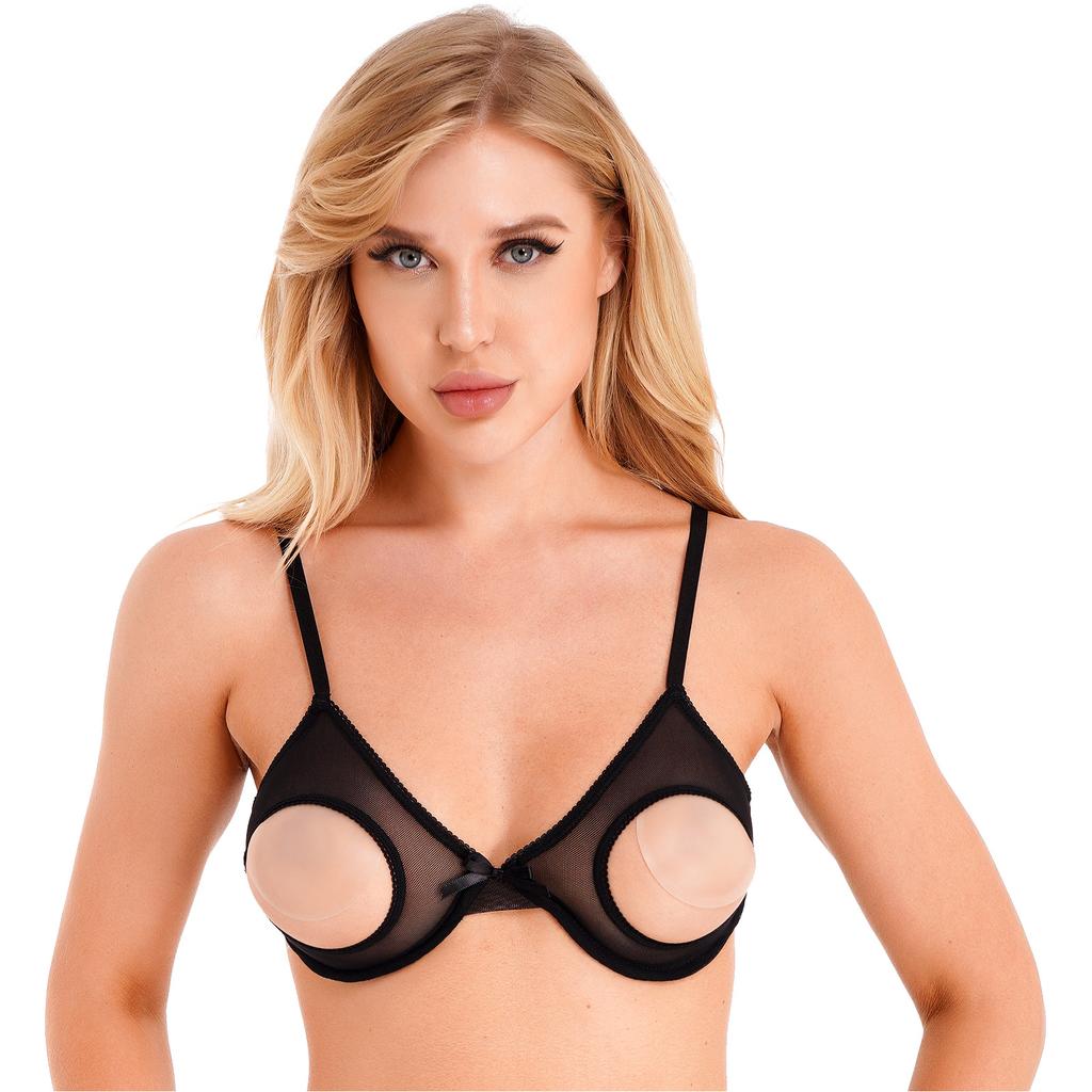 Soutien-gorge pour femme en maille transparente avec armatures Design ouvert ajouré Bretelles réglables Lingerie Brassière