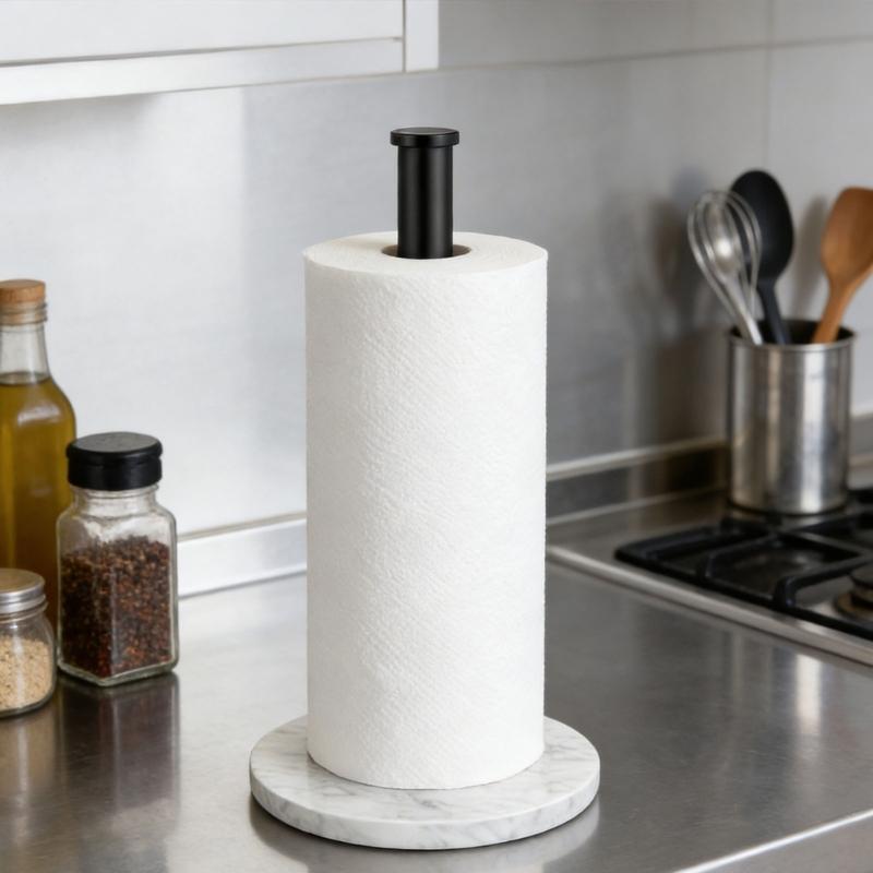 Steel & Marble Kitchen Paper Towel Holder with Not Slip Base Elegant Marble Base Paper Towel Rack for Countertops Storage