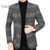 Men Suit Coat Lapel Long Sleeve Plaid Pattern Two Buttons Closure Suit Jacket with Pockets Slim Fit Business Outwear