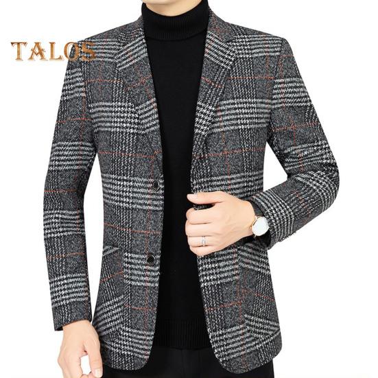 Pánský oblek Kabát Klopa Dlouhý rukáv Kostkovaný vzor Zapínání na dva knoflíky Bunda s kapsami Slim Fit Business Outwear