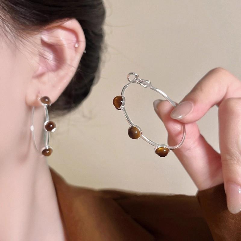 Maillard Design Minimalist Round Tiger Eye Stone Pendant Stud Earrings for Gothic Girls New Accessories Fashion Jewelry