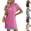 Women's Summer Casual Contrast Color Stripe Round Neck Short Sleeve Pocket Dress