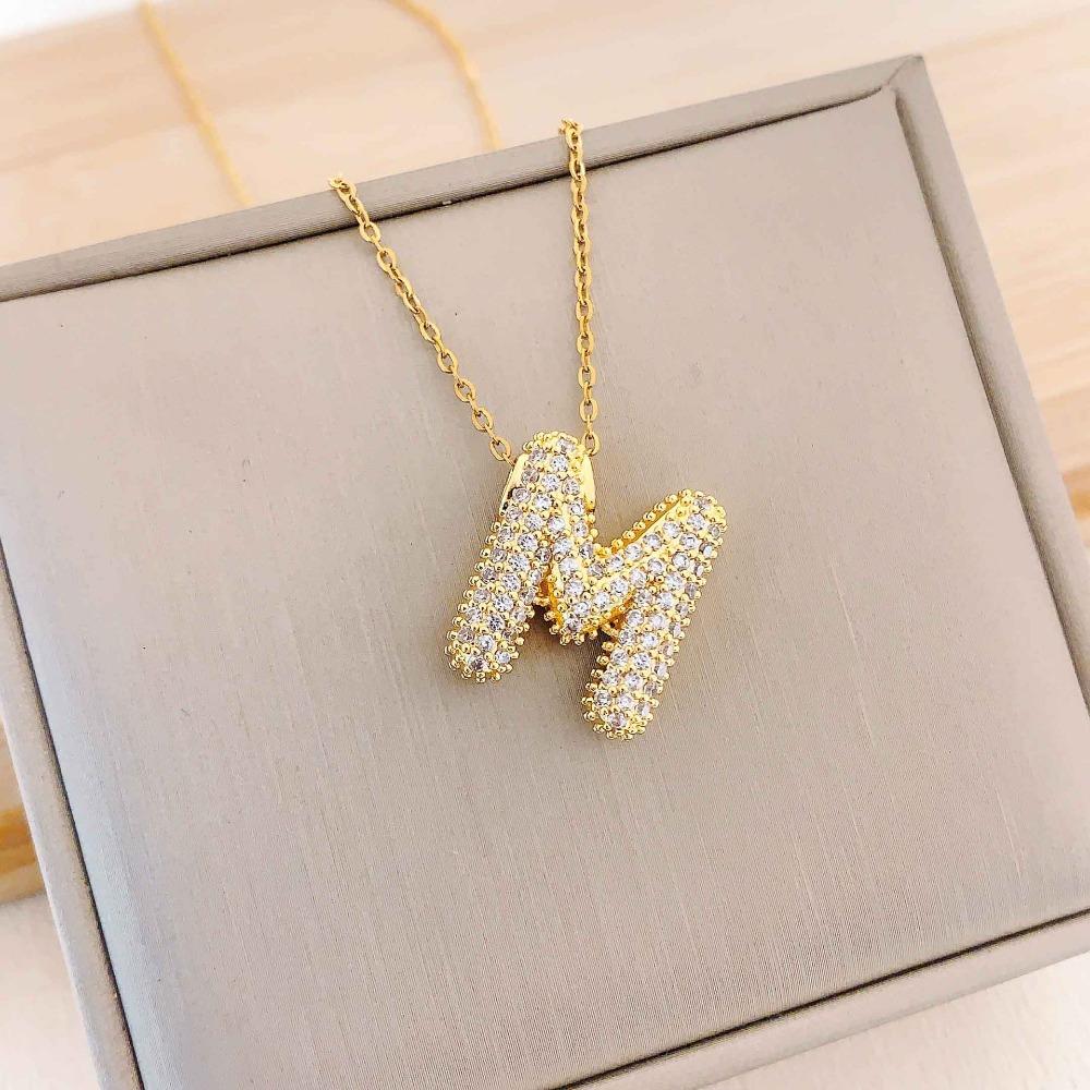 Necklace Female English Alphabet Necklace Female Hip Hop Full Zircon Delicate Clavicle Chain Personality Necklace