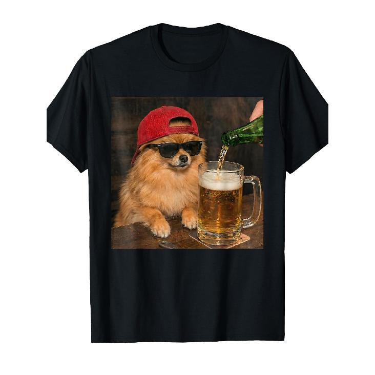 Funny Pomeranian Drinking Beer Puppy Dog Meme Men Women T-Shirt S
