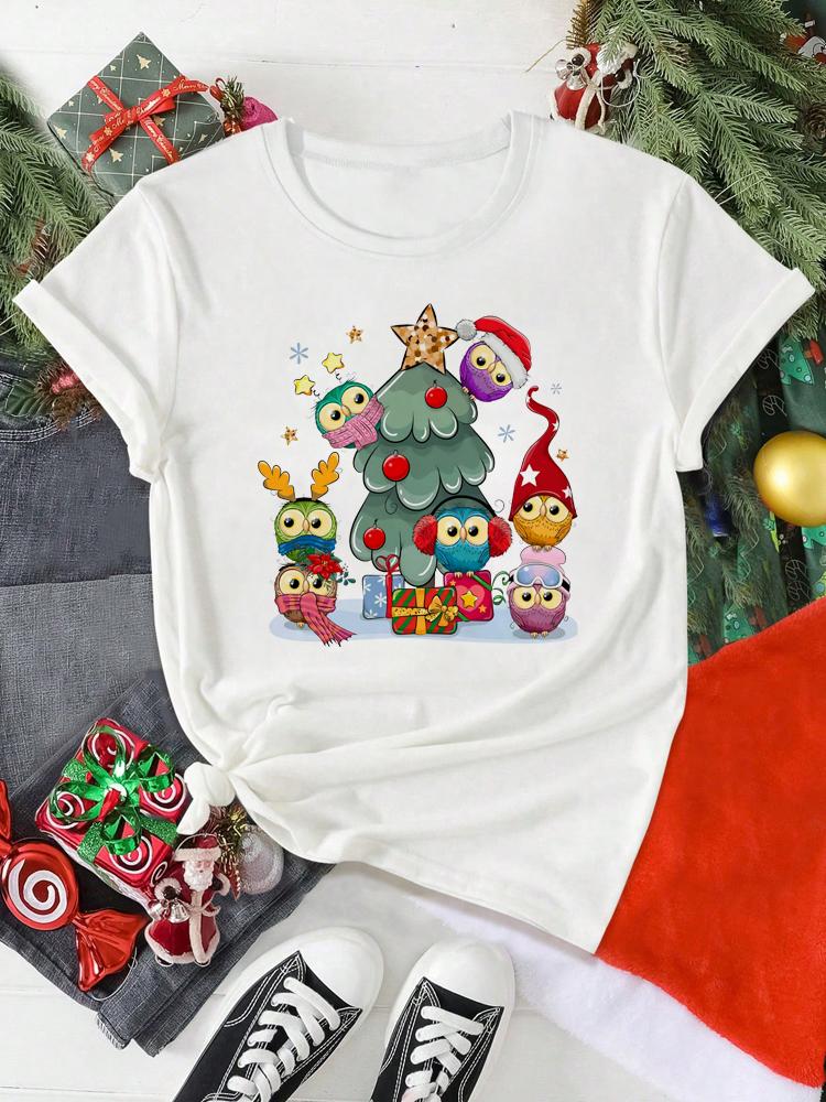 Funny Christmas Animal Owl Penguin Print Women T Shirt Short Sleeve O Neck Women Tshirt Ladies Tee Shirt Top Clothes Camisetas