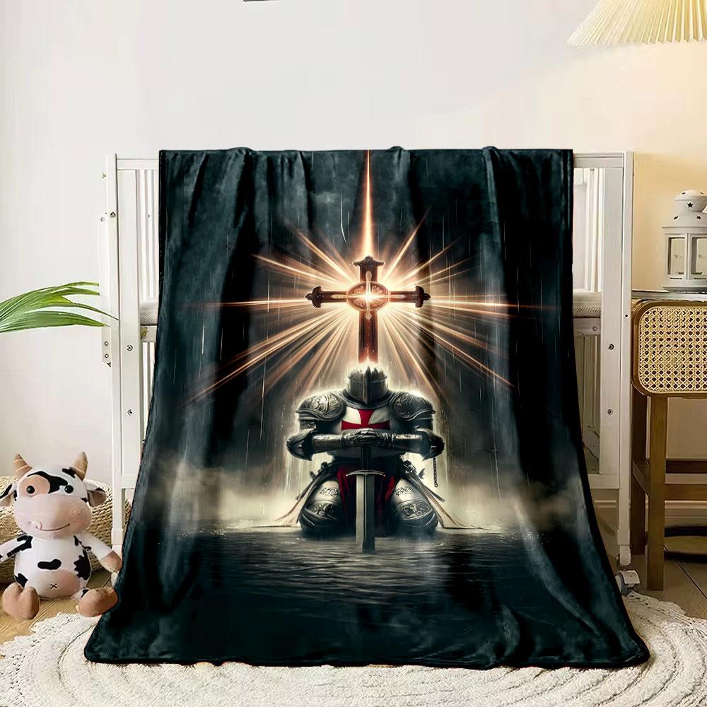 Crusader Knight Cross Blanket  Printed Blanket for Living Room Bed Couch Lunch Break Soft Cozy Blanket for Friend's Festival Gift