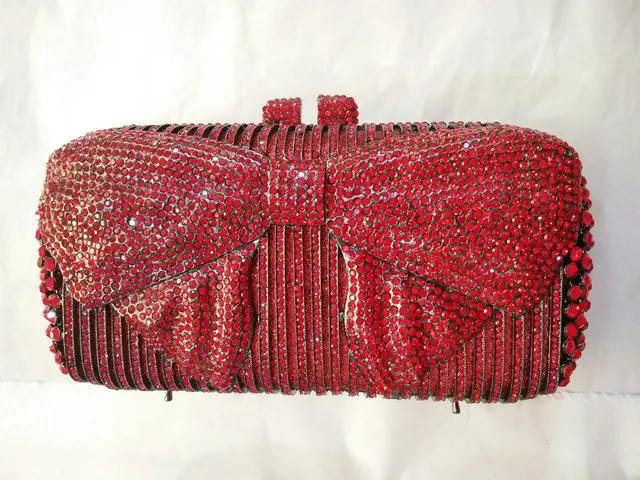 Boutique De FGG Silver Rhinestone Clutch Purses for Women Formal,Bow Crystal Evening Bags,Bridal Wedding Party Minaudiere Bag