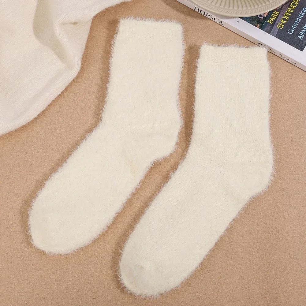 Candy Color Plush Mink Socks High Quality Soft Super Elastic Velvet Thicken Warm Winter Floor Fleece Mid-tube Stocking for Women