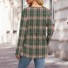 Women's Fashion V-Neck Button-Up T-Shirt With Check Print Long Sleeves