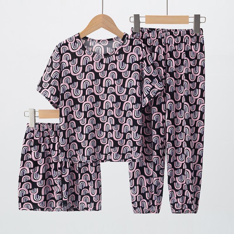 

3pcs Summer Children s Printing Short-sleeved Shorts 9 Pants Suit Boys and Girls Comfortable Pajamas Can Be Worn Outside 160