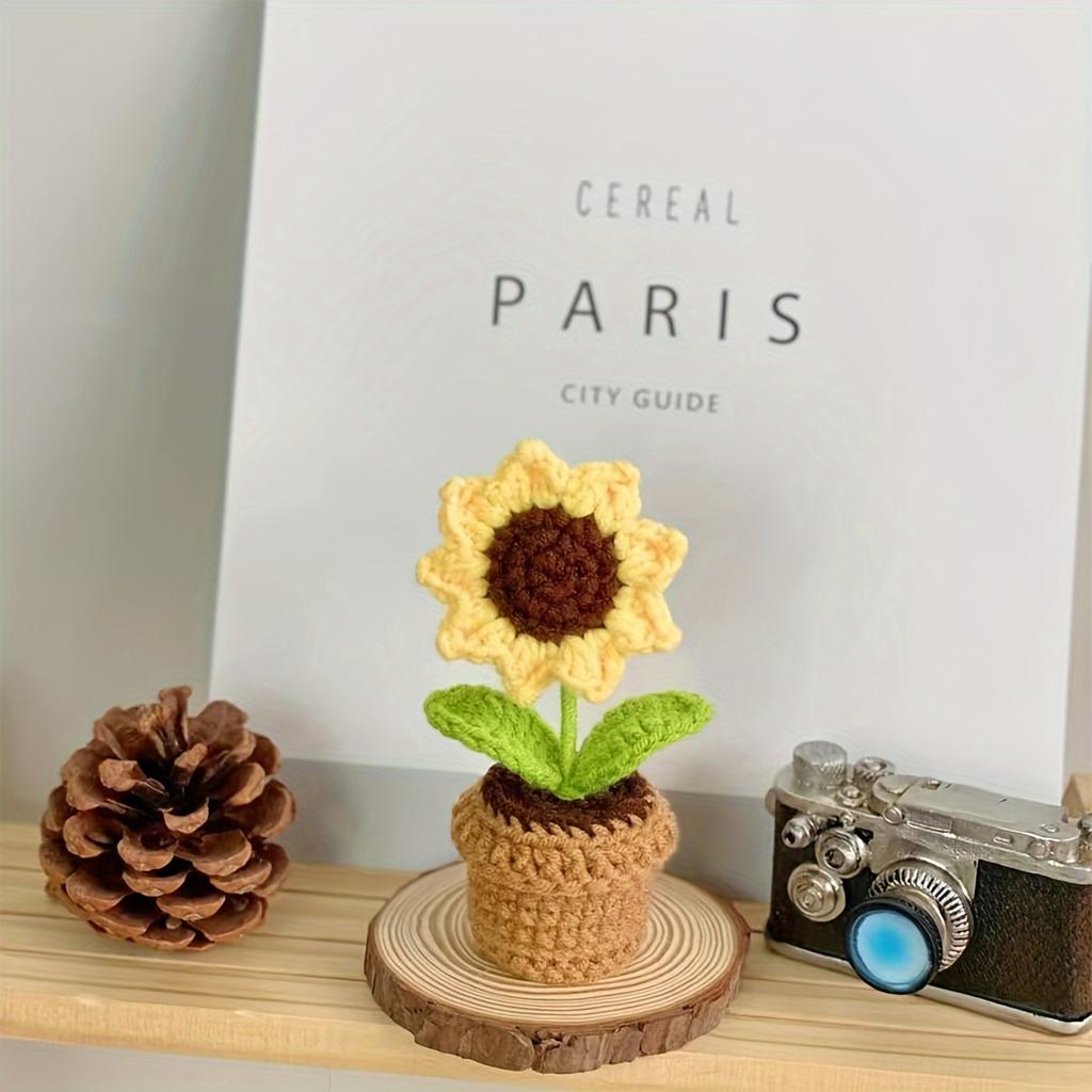 1pc Hand-Knitted Artificial Simulation Potted Plant, Crocheted Yarn Artificial Flower Decoration, Suitable for Mother's Day, Anniversaries, Birthdays
