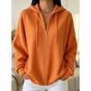 Women S Solid Color Zip Up Hooded Loose Knit Sweatshirt