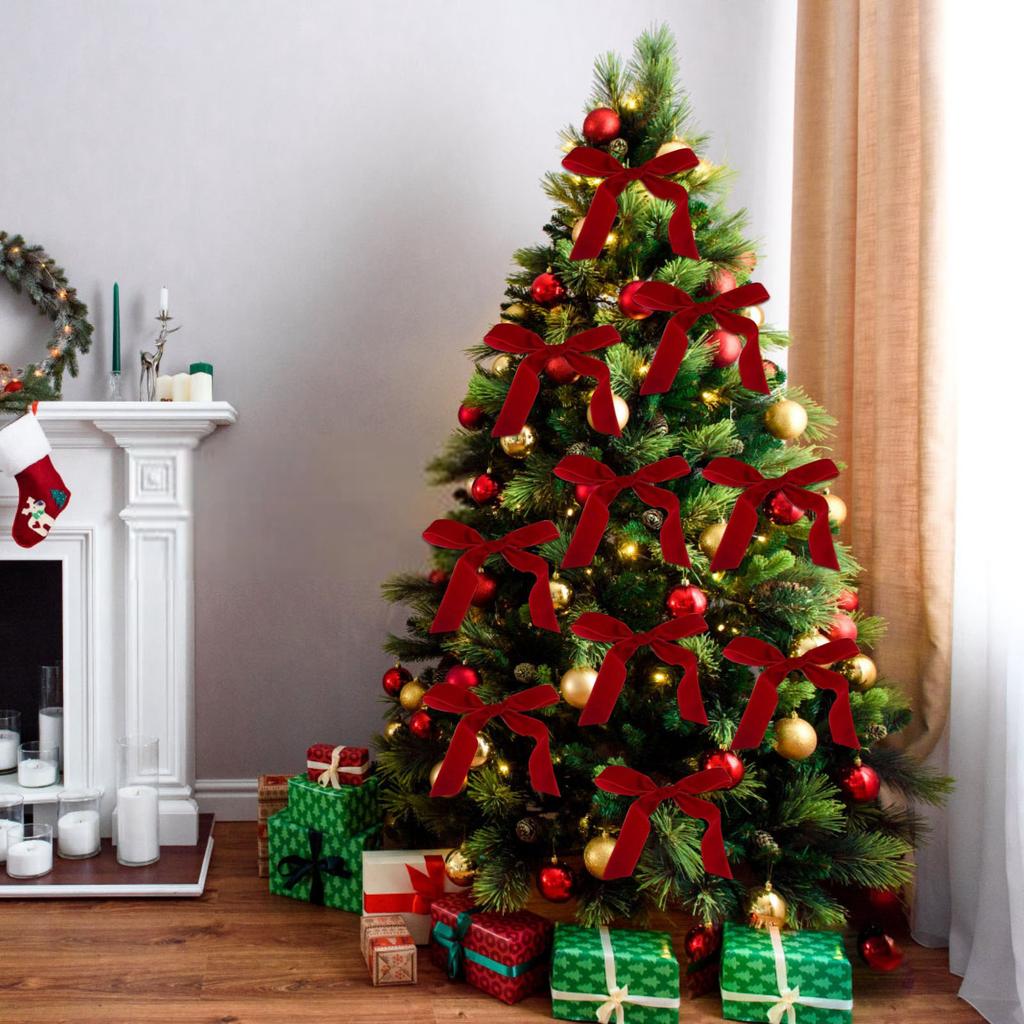 Red Velvet Bows For Christmas Tree Decorations Wreath Garland Velvet Bows With Gold Ties