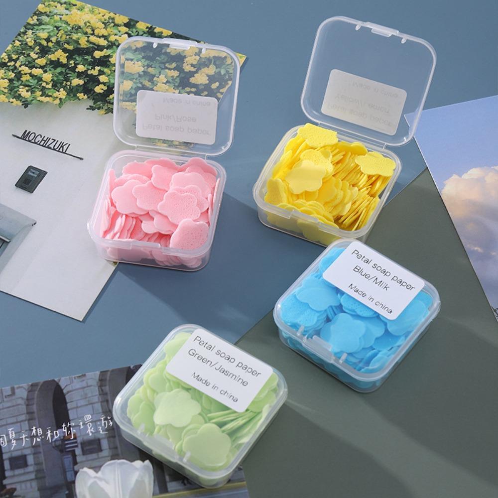 LOT DE 3 Fleurs de Savon Parfumées Jetables Portables Pastilles de Savon Mini Boîte Étudiant Pastilles de Lavage des Mains pour Enfants Papier Savon Voyage