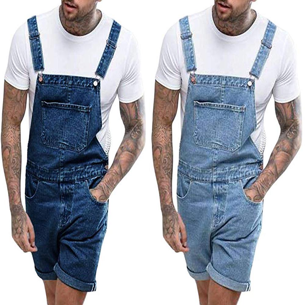 Moda Estiva Tuta da Uomo Pantaloncini Denim Streetwear Salopette Jeans