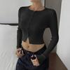 Elegant style long-sleeved button bottoming shirt wool weaving women's clothing 2025 autumn and winter