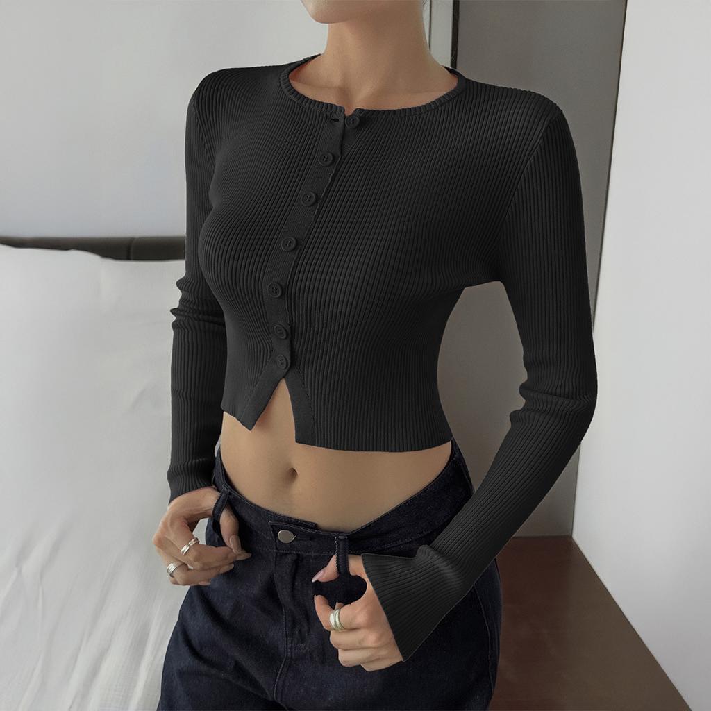 Elegant style long-sleeved button bottoming shirt wool weaving women's clothing 2025 autumn and winter