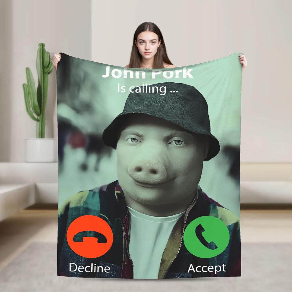 John Pork Vintage Retro Design Warm Blanket  Picnic Plush Throw Blanket Novelty Living Room Flannel Bedspread Sofa Bed Cover