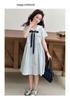 Girls' Korean Version College Style Summer Dress, New Summer Children's Stylish Navy Collar Bow Dress