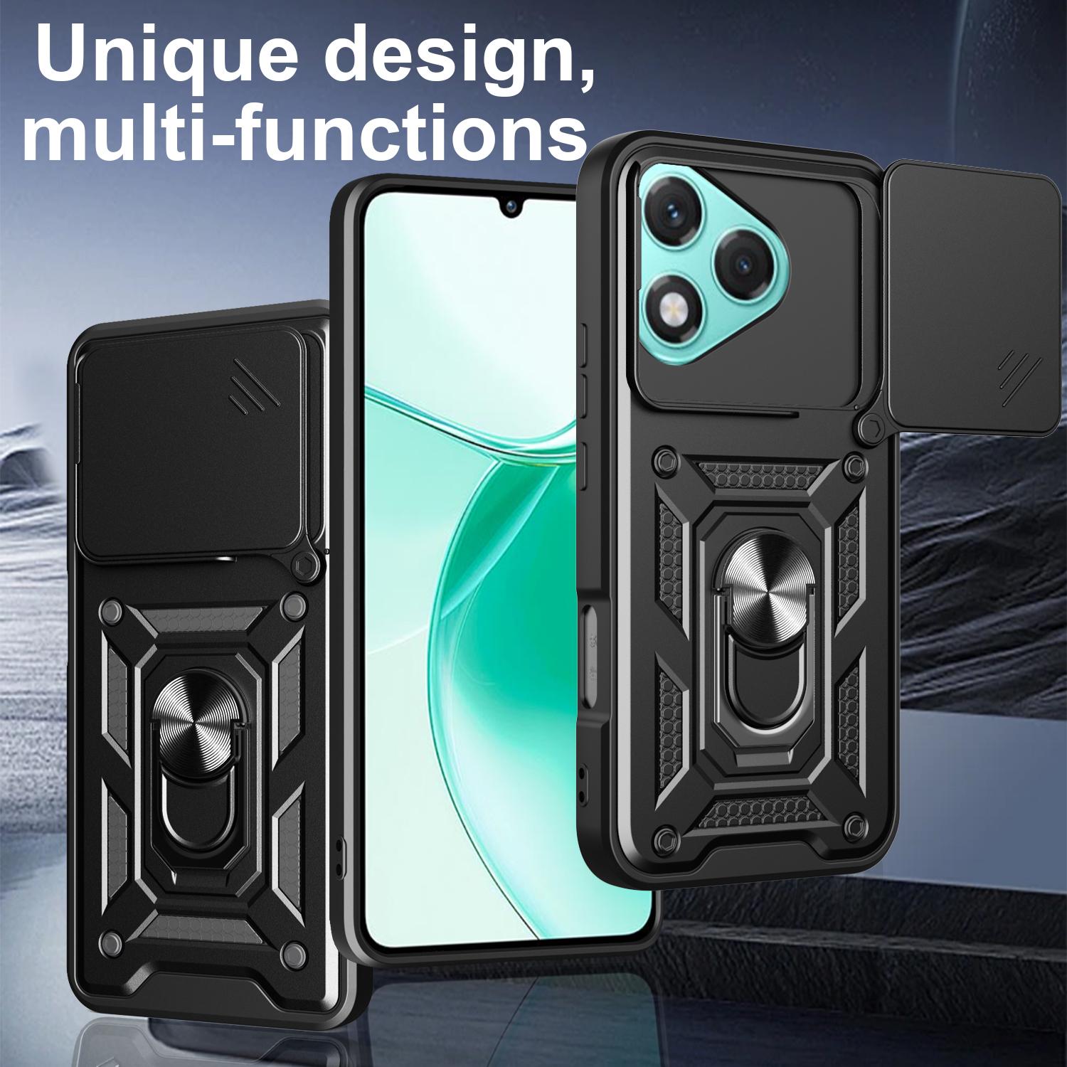 

For Honor 400 Lite Case with Slide Camera Lid PC+TPU Kickstand Phone Cover Blue