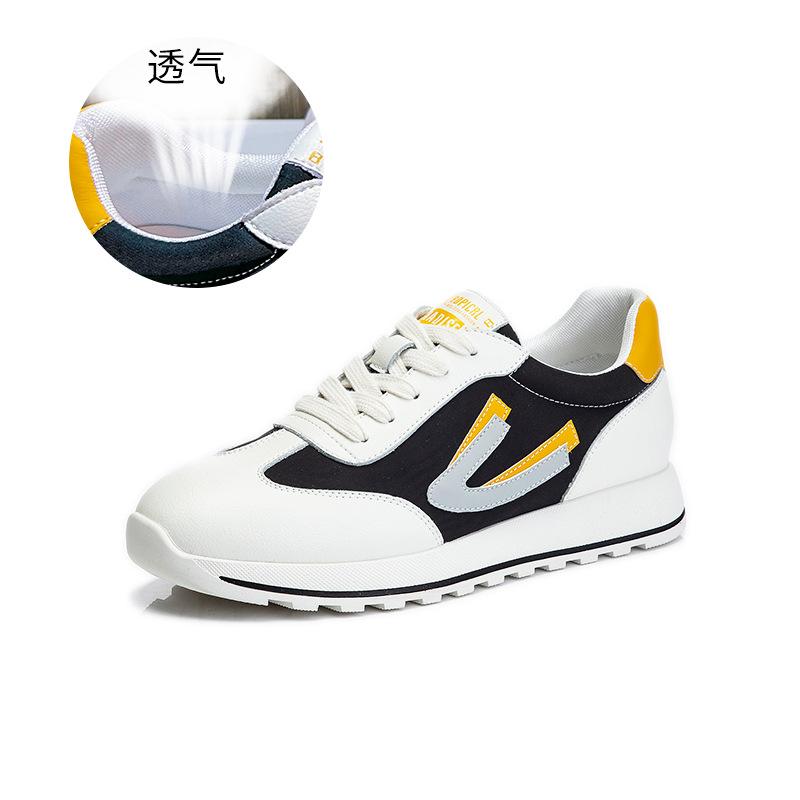 

Spring 2025 new flat white shoes women s leisure sports running breathable women s shoes round head leather single shoes women s tide 35 чёрный