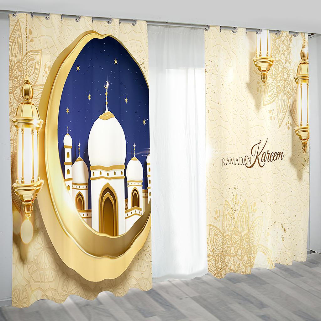 3d Eid Mubarak Ramadan Lslamic Muslim Kareem Boho 2 Panels Free Shipping Slim Drape Windowpane Drape for Livingroom Space Bedchamber Decoration