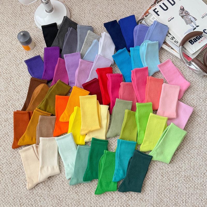 Women's Colorful Knee-High Socks - Trendy Candy Color Mid-Calf Sports Cotton for All Seasons