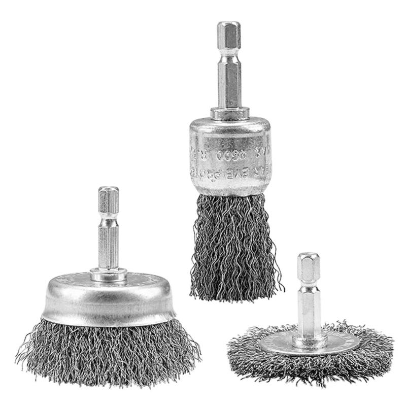 

Hex Shank Steel Drill Wire Wheel Brush Set For Clamping 1/4in Electric Drill Efficient Rusts Removal Surfaces Treatments