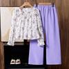 Girls' Autumn 2025 French Floral Top & Solid Pants Set