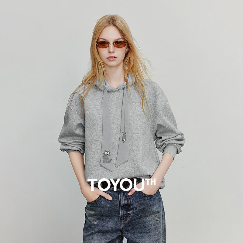 

Худи с капюшоном Chuyu для женщин с вышивкой кошки и завязками M