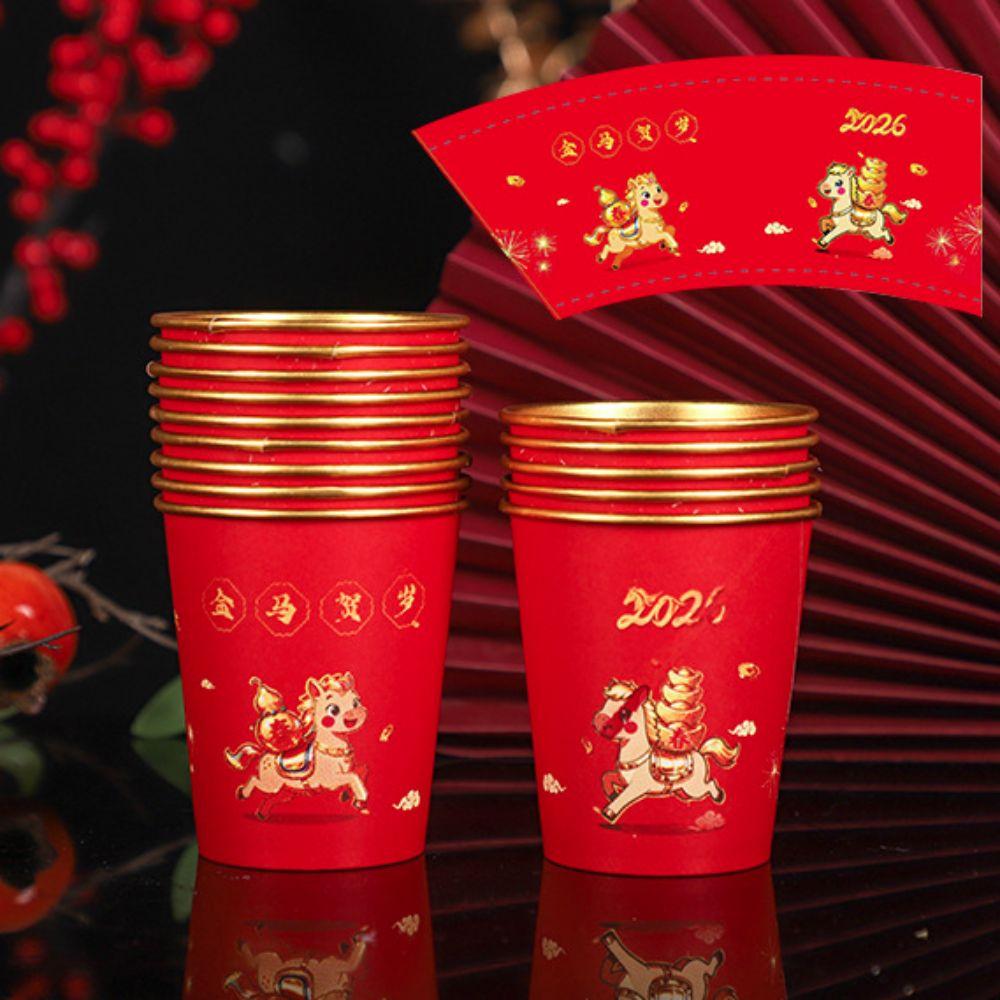 50pcs Horse Pattern 2026 Spring Festival Disposable Cup Anti-scalding Drinking Tea Cup  Birthday
