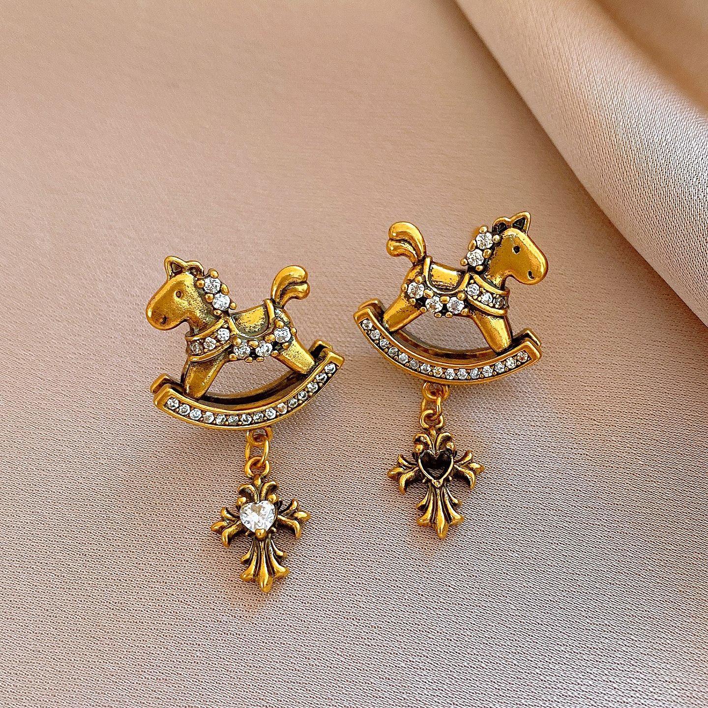 Natal year zircon pony stud earrings women s retro personalized earrings design sense