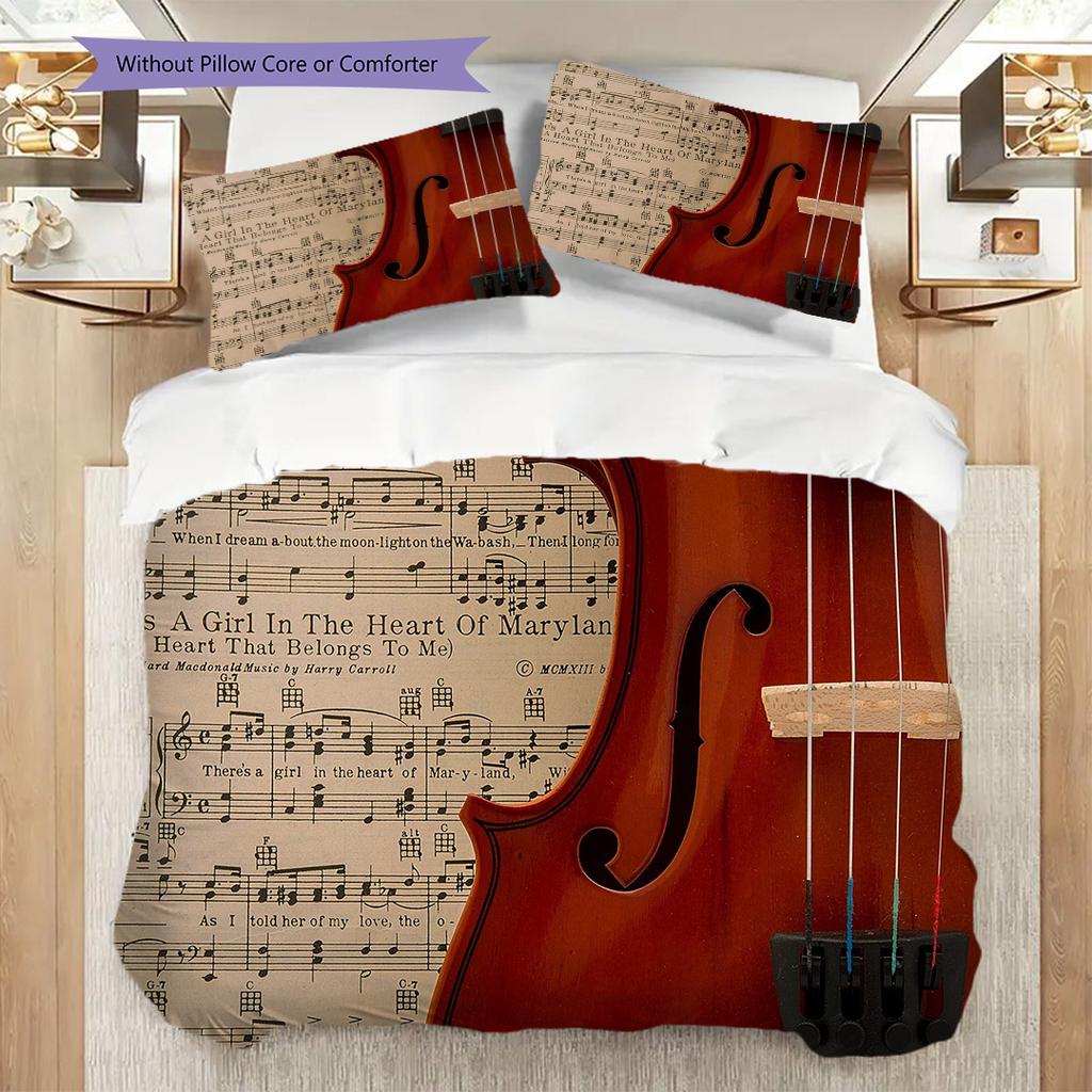 1PC Music, guitar Theme Bedding Quilt Set Quilt Cover Pillowcase Home Decoration Birthday Gift (1 * duvet cover + 9 * pillowcase, without core)