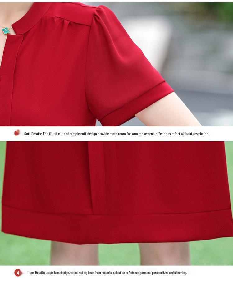 Stylish Summer Short-Sleeved Knee-Length Dress for Middle-Aged Women 2026