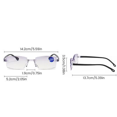 Rimless Reading Glasses Universal Rectangular Reading Glasses Blue Light Blocking Computer Reading Eyeglasses 100/150/200/250°