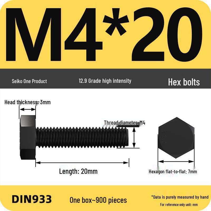 High Strength Class 12.9 Hex Bolt Set: M4-M16 Sizes