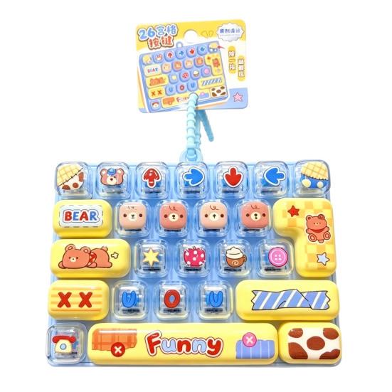 Interactive Keychain Accessory 26-Key Keyboard Fidget Toy, Cute Cartoon Clicky Clicker Toy with Portable Tool Keychain, Backpack Charm Pendant