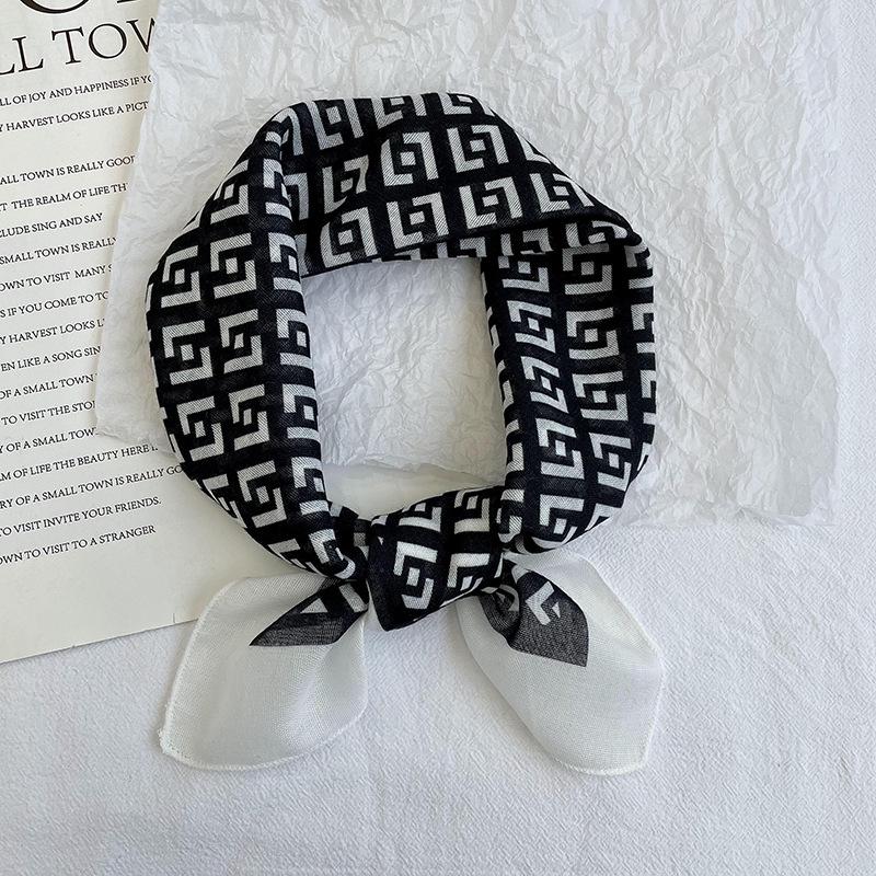 

Шелковый шарф в корейском стиле: Женский шейный платок с принтом букв, квадратная резинка для волос или повязка на голову 60cm