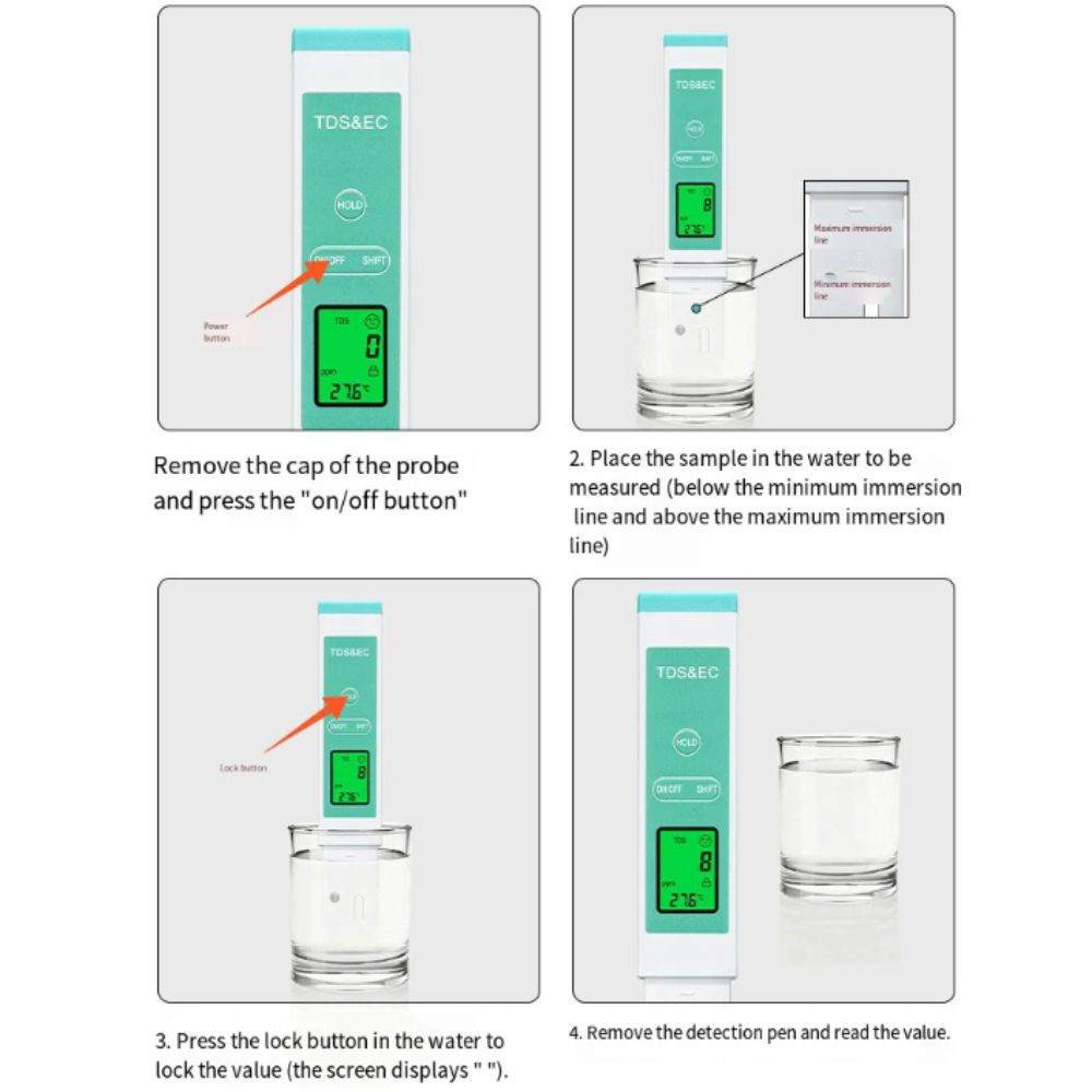 LCD Display Digital Water Quality Tester Backlight Display Temperature Meter EC Meter  Aquarium