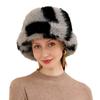 Imitation Mink Hat Female Zebra Pattern Bucket Hat Winter Warm Plush Washbasin Hat
