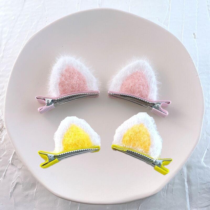 Kids Plush Cat Ear Hair Clips, Warm Winter Autumn Hair Accessories for Girls, Cute Cartoon Side Clips Soft Children Hairpins Set
